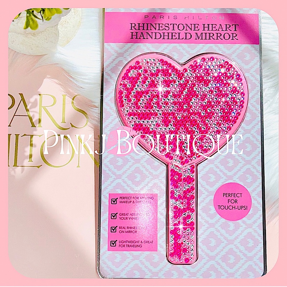 💗💋{Paris Hilton} Stunning Pink {Heart} Bling Glam Hand-Held Beauty Mirror!